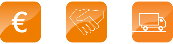 歐元符號、握手和貨車的小圖案