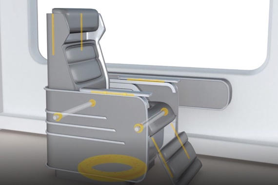 座椅帶有 iglidur 乾式科技軸承、drylin 直線導向裝置和 PRT 轉盤軸承