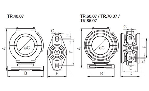 用於triflex® R拖鏈的帶旋轉軸承的滑動導向部件尺寸